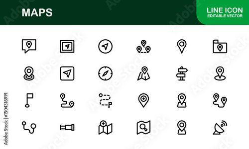 Modern Map Icon Collection. Minimal Vector Designs for Navigation and Location Services