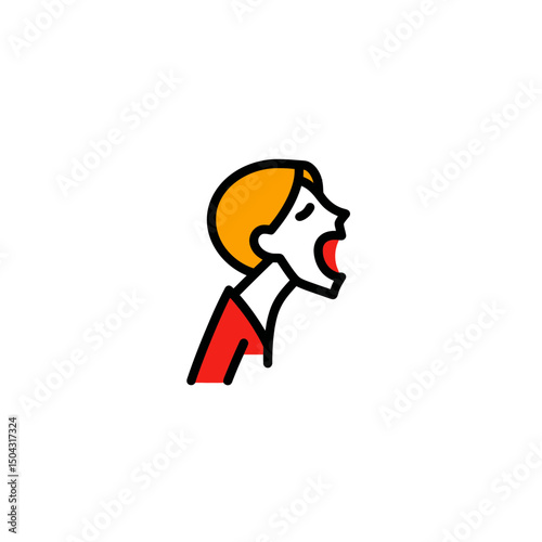Screaming woman cries loudly graphic simple white background expression