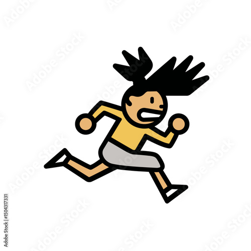 Cartoon woman frantically runs in abstract terrified scene emergency