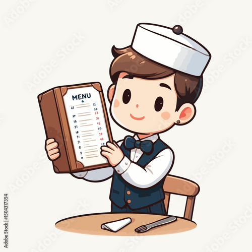 a restaurant waiter is bringing a menu book to a customer