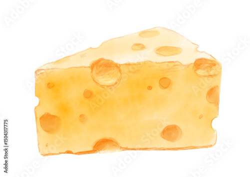 美味しそうな穴の空いたチーズの手描き水彩イラスト(透過PNG)