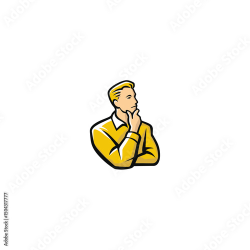 Pensive man ponders intensely isolated indoors thoughtfully thinking