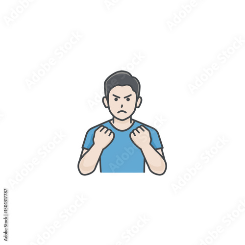 Upset man clenches fists showing anger isolated expression