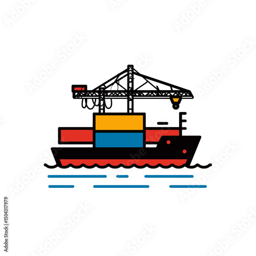 Cargo ship docks loading containers seaside vector illustration