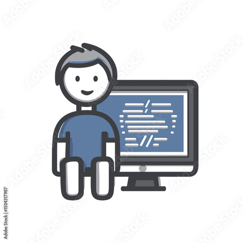 Cartoon coder works displaying code illustration design graphic