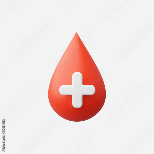 3d Realistic Blood drop with medical cross icon vector Illustration