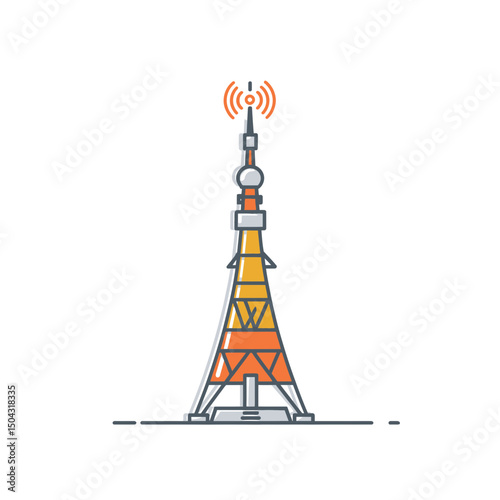 Telecom tower transmits signal in sparse scenic design outline