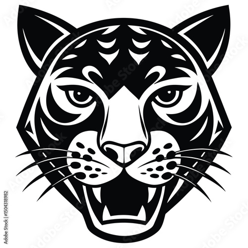 minimalist silhouette logo of jaguar face with fierce expression