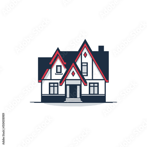 Stylized house stands isolated detailed estate design graphic