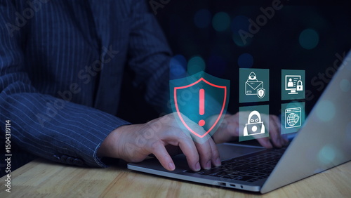 Network Security System Concept, Locked Key inside a Shield Guard to Protected Identify or Personal Information from Cyber Attacks