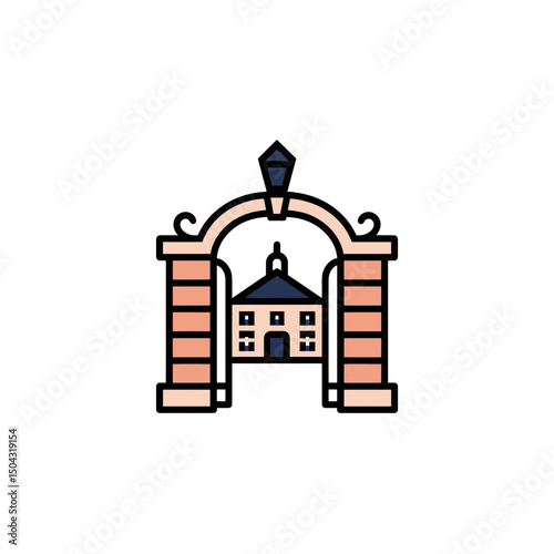 Building view through archway outlines vintage design simple architecture