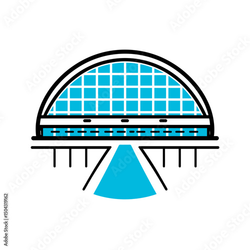 Modern dome displays architecture above entrance pathway vector design