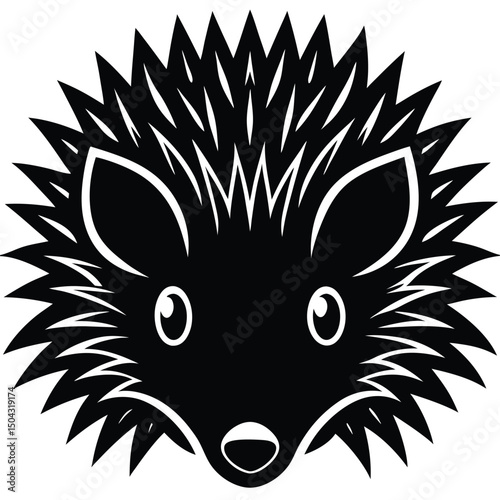 minimalist silhouette logo of porcupine face with spiky design