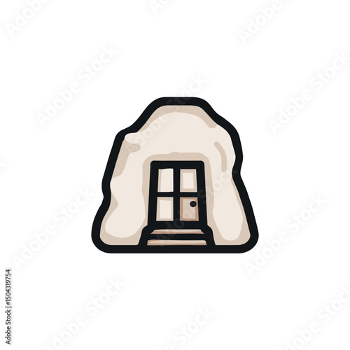 Rocky shelter shows doorway entrance inside cavern dwelling closeup view isolated graphic