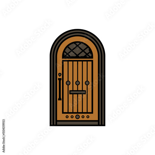 Vintage door stands detailed exterior illustration graphic design