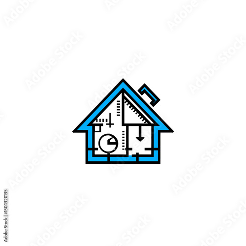 Blueprint house displays interior plan schematic illustration