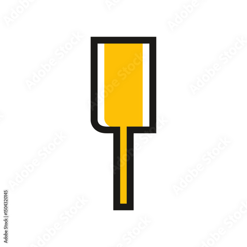 Yellow paddle paints blank canvas using bold black outline.