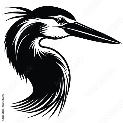 silhouette logo of heron face with long slender neck