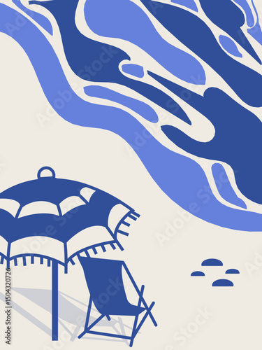 blue and white beach silhouette illustration