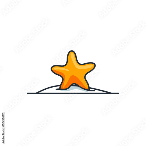 Orange starfish stands tall on white sandy seabed floor