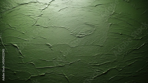 Dark olive green textured wall with light reflecting top and shadows bottom Abstract