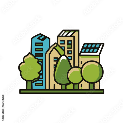 Cityscape buildings showcase architecture in green sustainable environment