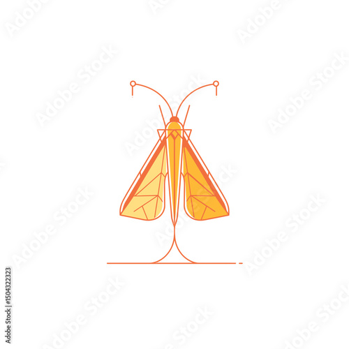 Stylized moth floats in minimalist flat vector illustration scene