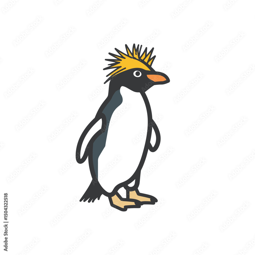 Fototapeta premium Crested penguin standing isolated single outlined cartoon illustration