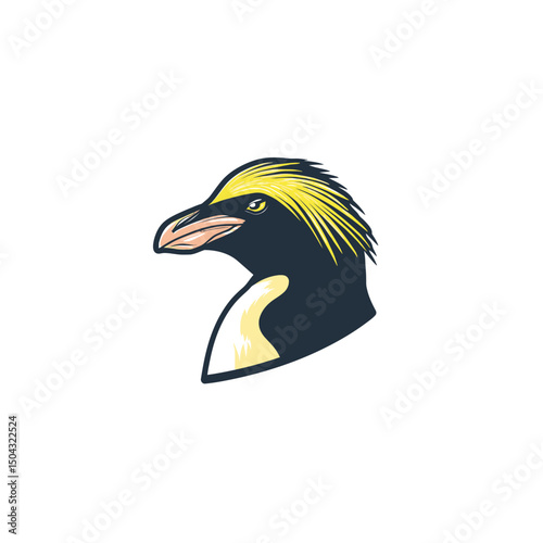 Crested penguin looks sideways profile isolated background vector illustration