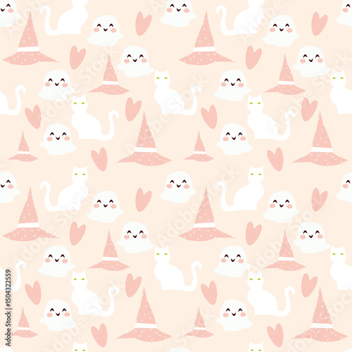 Cute hallowen vector ilustration seamless patern.Great for textile,fabric,wrapping paper,and any print.Vintages style.