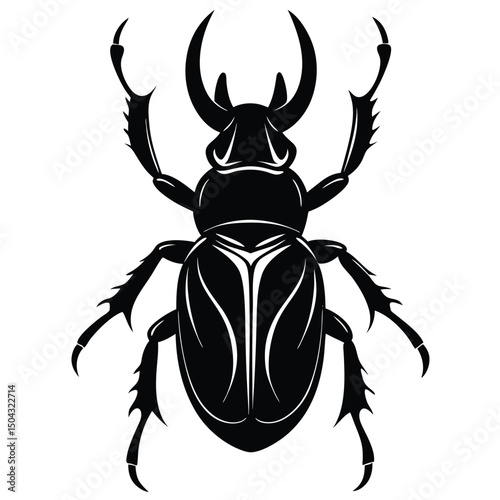 silhouette of beetle with large prominent horns