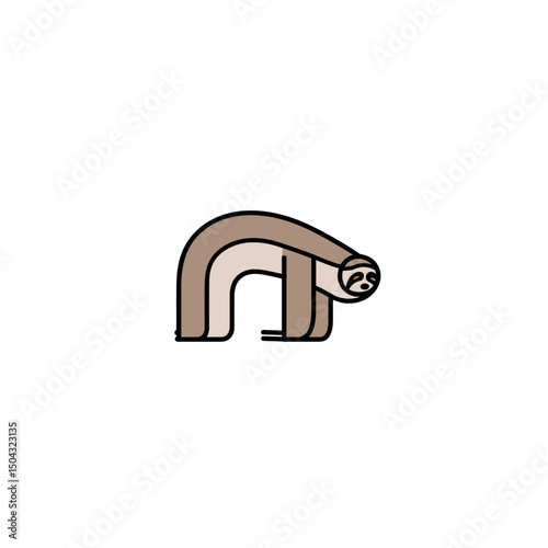 Stylized sloth crawls slowly in white background minimalism design