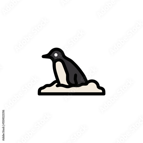 Cartoon penguin rests partially hidden in snow landscape winter