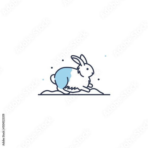 Cartoon rabbit hops snowy winter ground illustration