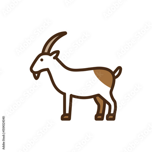 Standing horned goat presents cartoonish style graphic isolated