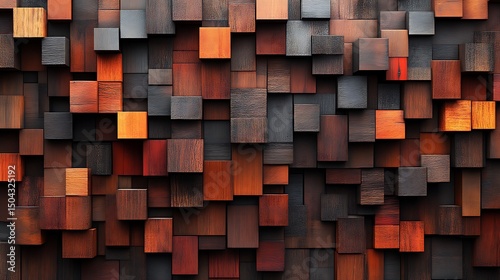 A Complex Abstract Arrangement Featuring Diverse Wooden Cubes