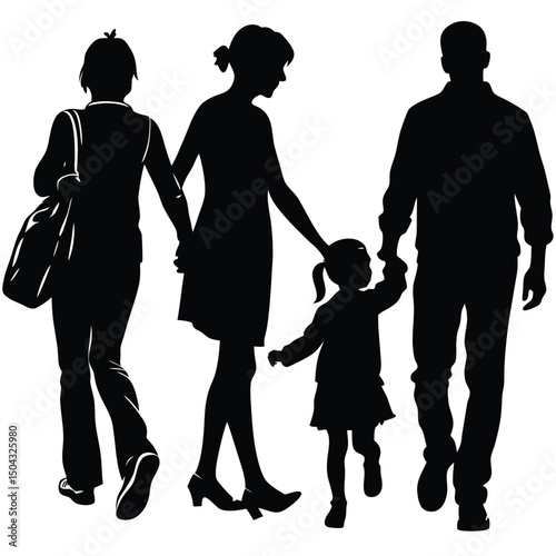 silhouette of family of four parents with two children