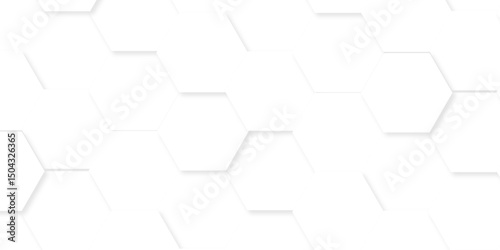 Minimal white hexagonal hexagon modern technology creative emboss light honeycomb polygonal web. abstract geometric science and mosaic tile with template texture background.	