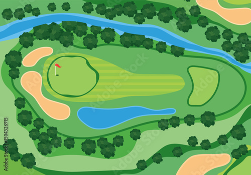 Aerial view golf course illustration for advertising