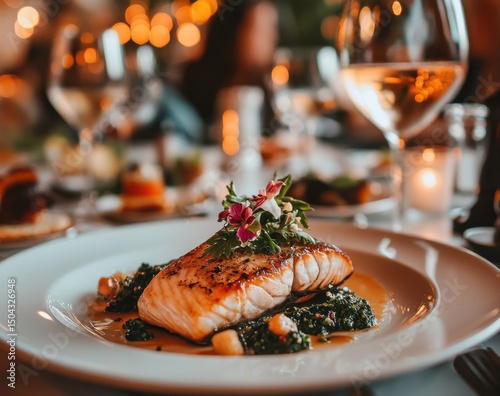Wallpaper Mural Grilled fish served with rose wine in upscale restaurant setting Torontodigital.ca