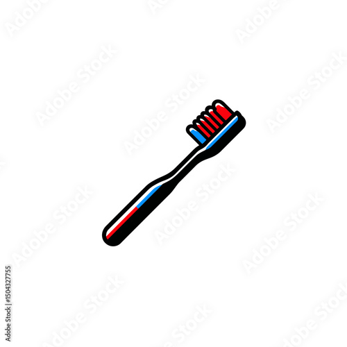 Cartoon toothbrush cleans teeth in hygiene routine backdrop white