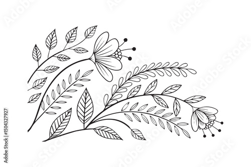 Hand-Drawn Botanical Doodle Background in Monochrome Style