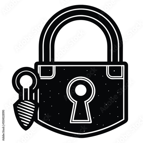 silhouette of locked padlock with key insert for security
