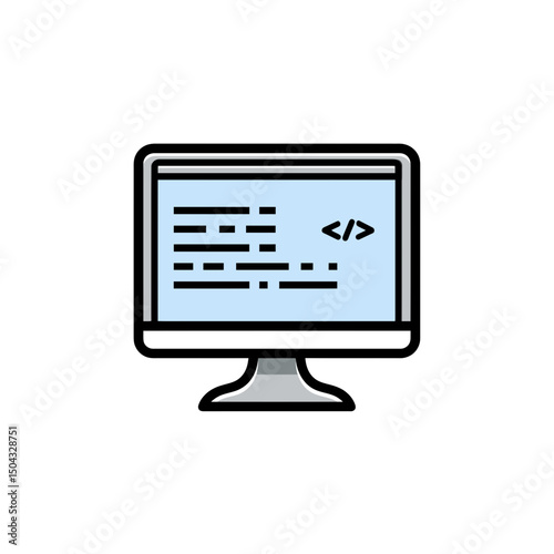 Desktop shows structured code display on blue screen design vector
