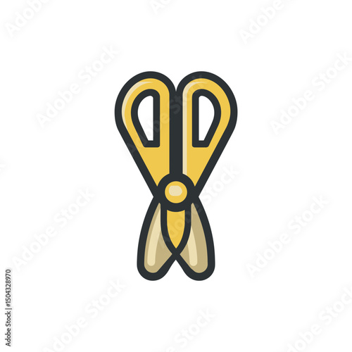 Gold scissors icon cuts paper flat design object art