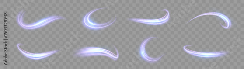 Bright light swirls with purple glow on transparent background.