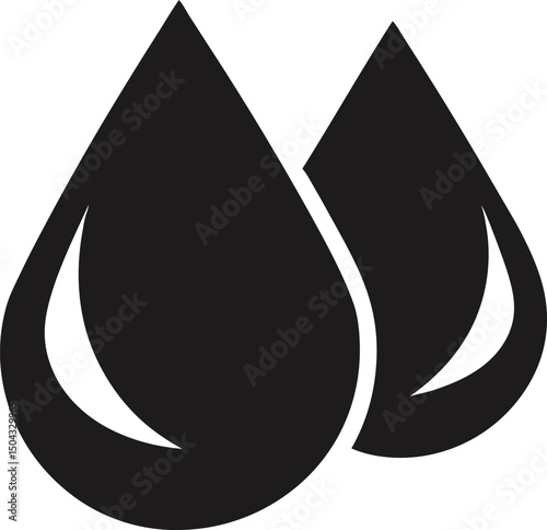 Two black liquid drops are depicted against a white backdrop in a simple silhouette
