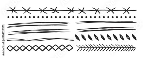 Hand drawn doodle borders lines set design elements