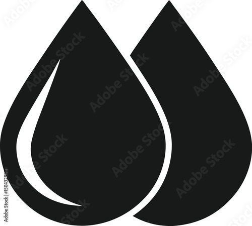 Two black water drops subtly overlap against a white background, emphasizing purity