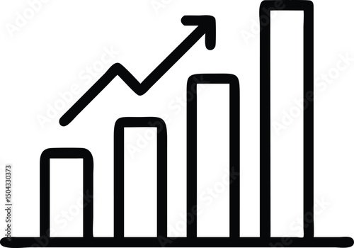 Black diagram showcases escalating bars with corresponding up arrow in vector, background transparent